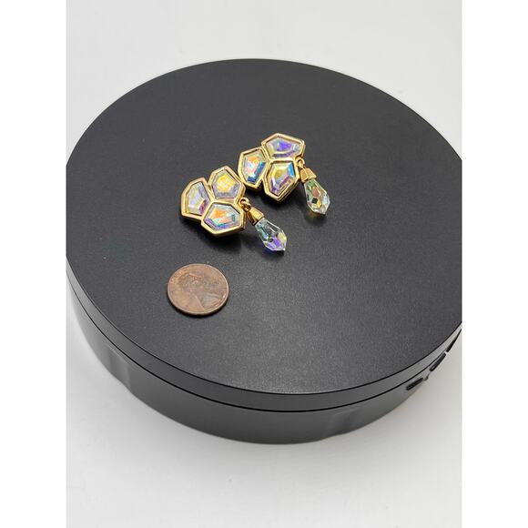 Swarovski Swan Vintage Aurora Borealis Crystal Dangle Chandelier Stud Earrings - Picture 8 of 11